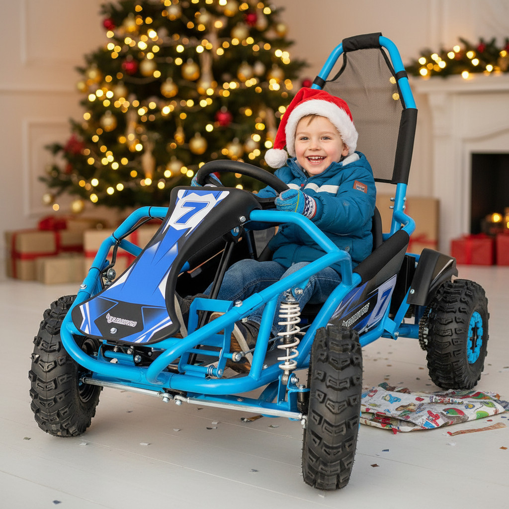 Buggy Razor je vhodná pro děti od 4 do 12 let. Buggy je vybavena silným bezkartáčovým motorem o výkonu 1000W a velkými 6" koly. DOBA DORUČENÍ DO 2-3 PRACOVNÍCH DNÍ
 Dětská elektrická Buggy Leramotors Razor I 1000W - modrá